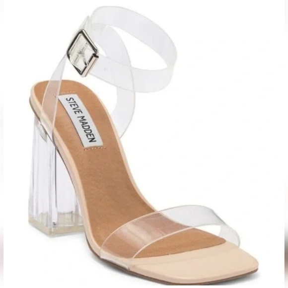 Steve Madden - HUNDRED CLEAR BLOCK HEEL SANDAL - Picture 1 of 8